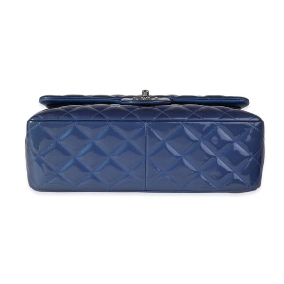 Chanel Blue Quilted Patent Leather Jumbo Classic Double Flap Bag - Picture 5 of 8